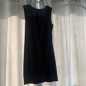 White House Black Market little black dress with faux leather accents